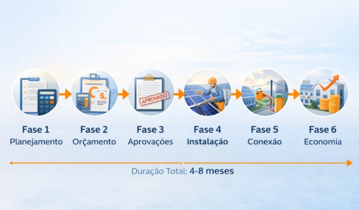 imagem das fases de instalação de energia solar