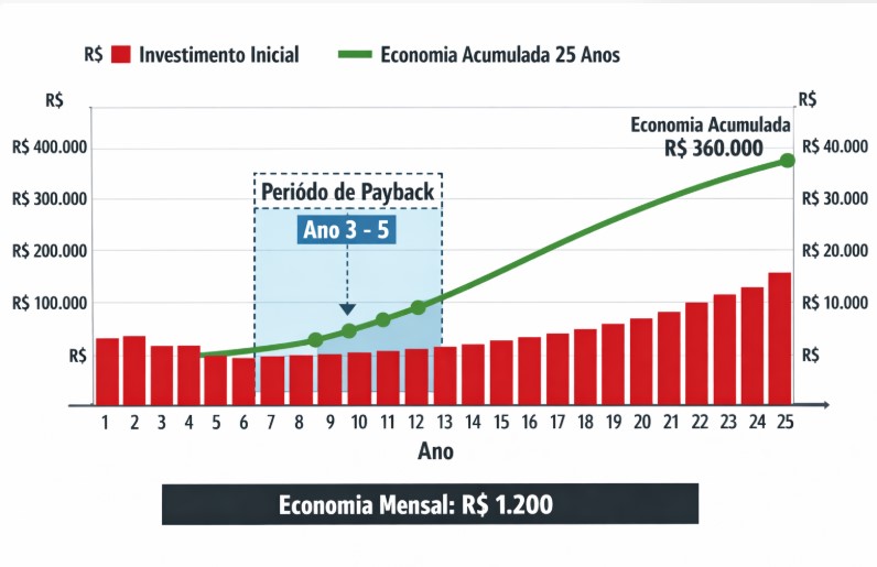 imagem de um gráfico mostrando a enconomia com instalação de energia solar em condomínio