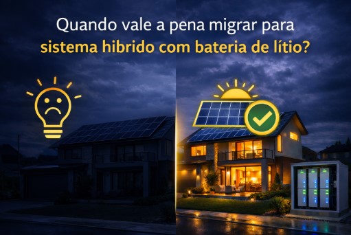 imagem escrito Quando vale a pena migrar para sistema híbrido com bateria de lítio
