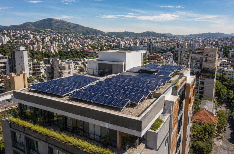 painéis solares instalados em edifício comercial em Belo Horizonte