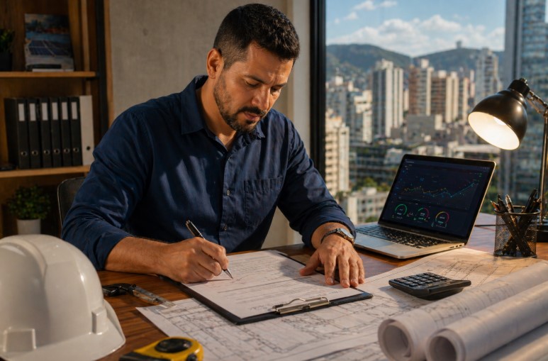 engenheiro assinando documentação técnica de homologação de energia solar em BH